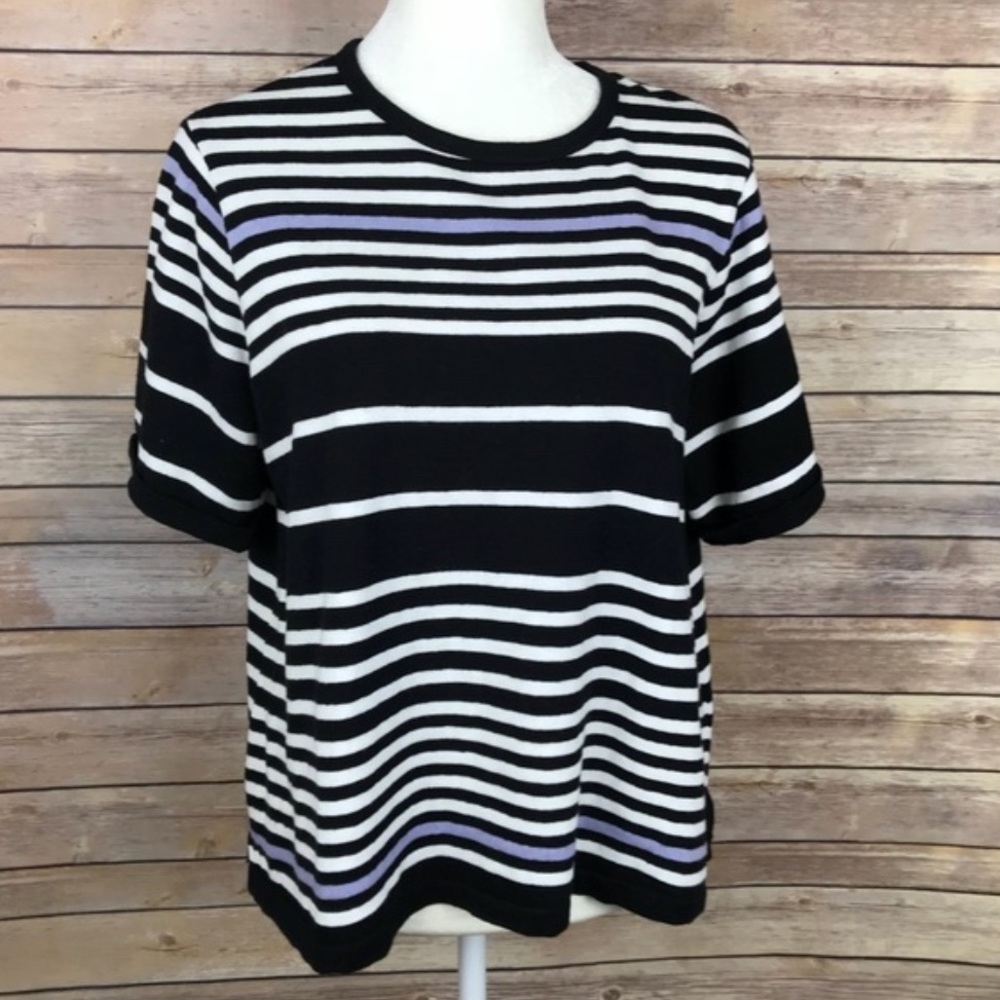 Anthropologie B&W with purple Striped Top